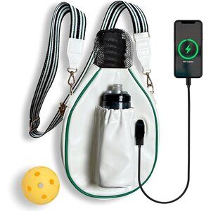 Pickleball Racket-Shaped Crossbody Bag With USB Charging Port & Adjustable Strap